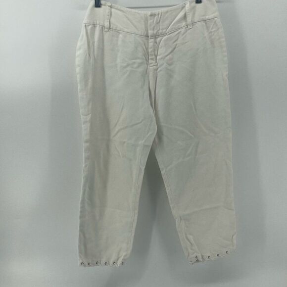 Cropped Capri Pants‎ Lace Up Hem Casual Trousers White - Picture 1 of 12